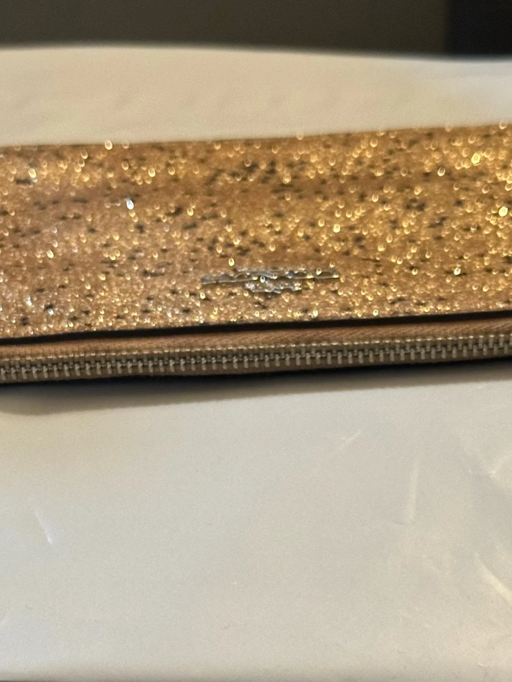 COACH Gold Glitter Zip Wristlet Pouch